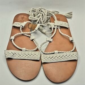 Frye Ruth Whipstitch White Braided Lace-Up Gladiator Sandals Women’s Sz 9.5 Boho